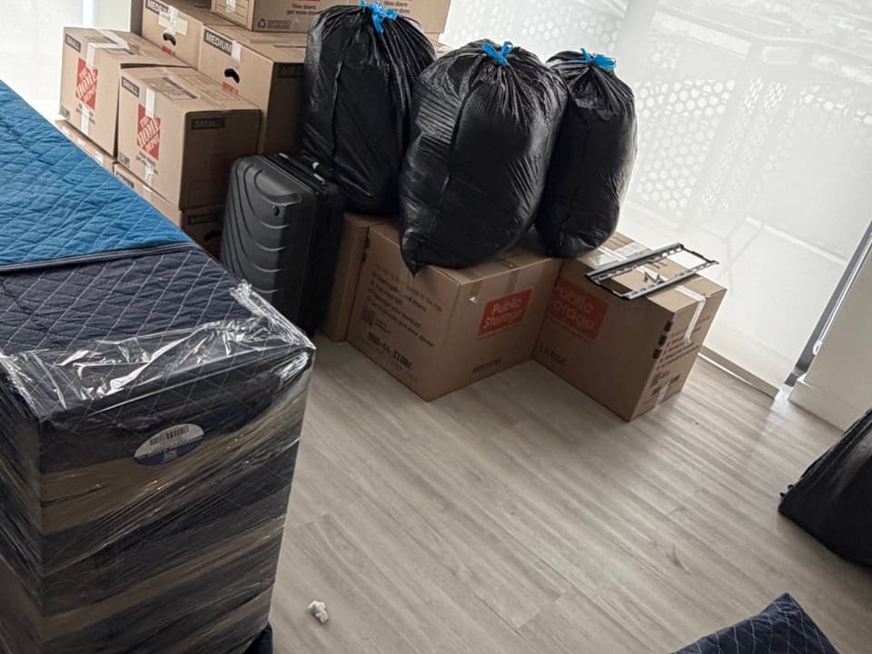 Packed boxes and household items prepared for a residential move
